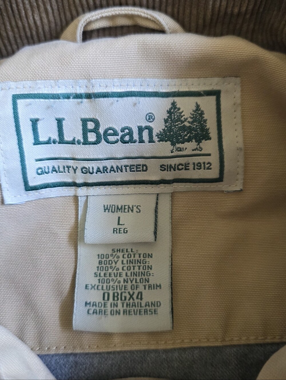 L.L. Bean Vintage 90s Khaki Utility Barn Chore Jacket with Brown Corduroy Collar - Picture 8 of 11